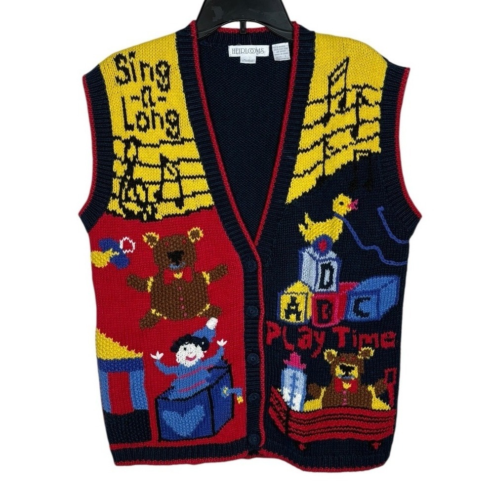 Vintage Heirlooms Hand Knit Novelty Teacher‎ Sweater Vest Size L Nursery